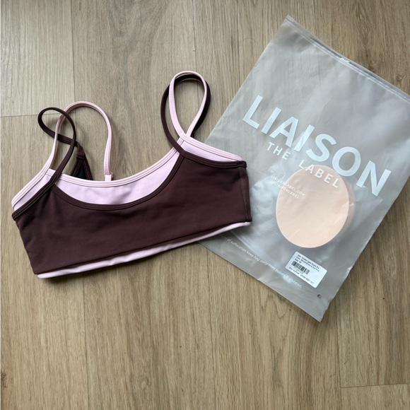 Liaison The Label Tops - Liaison The Label Double Layered Scoop Bra - Mocha Brown and Soft Pink - Size XS